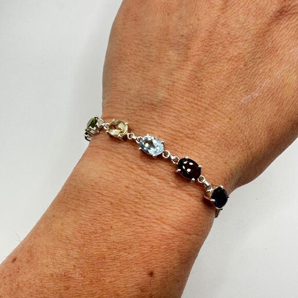 NWOT 7" Multi-gemstone bracelet in solid sterling silver! - Picture 5 of 14